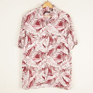Tasso Elba Silk Blend Red Leaf Hawaiian Style Button Shirt Mens Sz XL